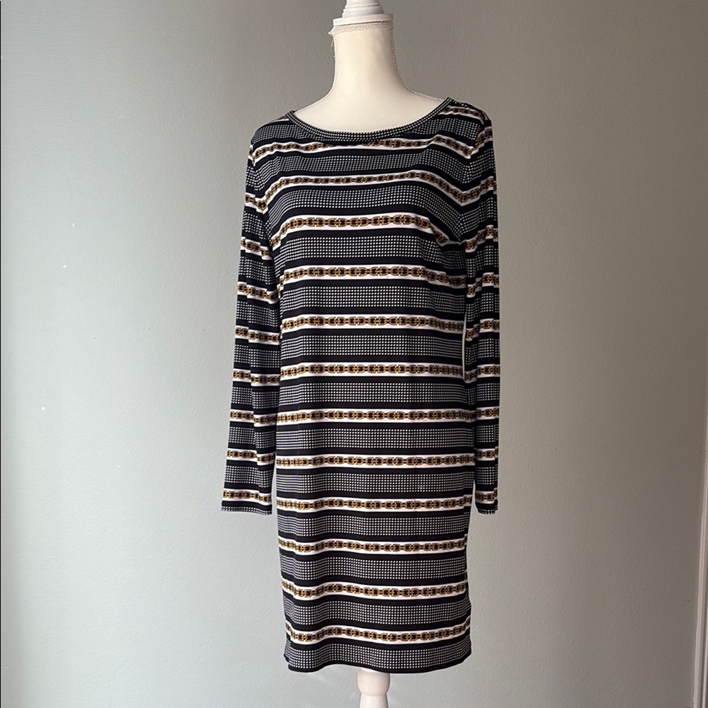 Michael Kors | Striped Longsleeve Chain Midi Dress